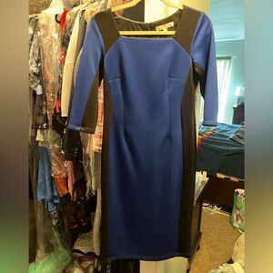 Long Elegant Legs Royal Blue and Black Long Sleeve Dress